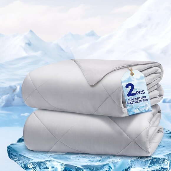 Reversible Twin Cooling Blanket & Mattress Pad Set - 2PCS for Ultimate Comfort - Picture 1 of 7